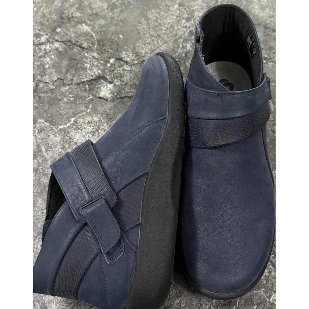 Clarks Cloudstepper Womens Sillian Rani Ortholite Comfort Boots Navy Sz 8.5